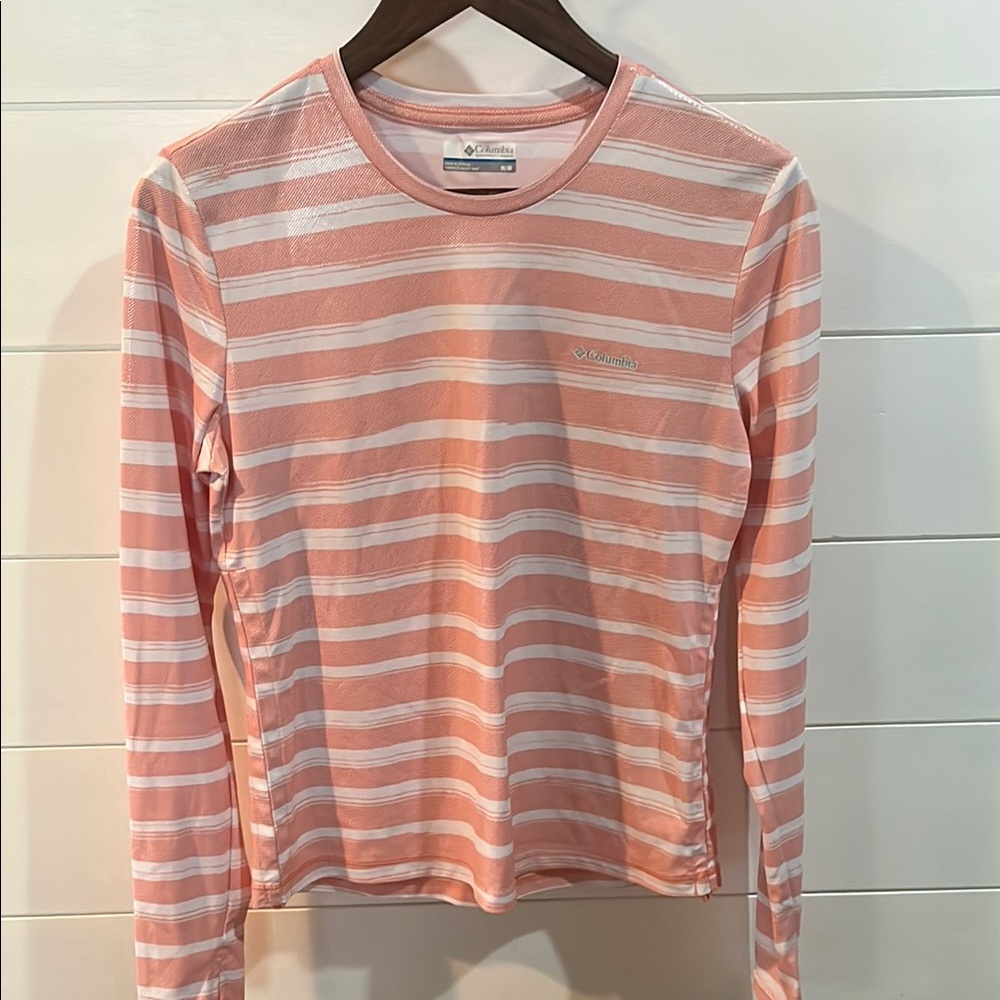 Columbia Pink and White Striped Crew Neck Top